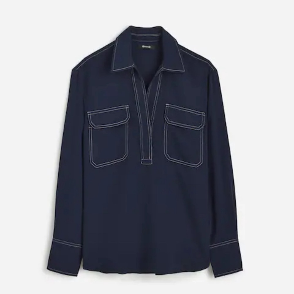 Madewell Blue Contrast-Stitch Popover Shirt
